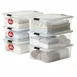 Iris Ohyama, 6er-Set, Aufbewahrungsboxen, 30 L mit Clips, stapelbar, Wohnzimmer, Schlafzimmer, Garage - New Top Box NTB-30 - Transparent