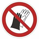 Schild 20cm Durchmesser - DIN EN ISO 7010 - DIN 4844 - ASR A1.3 - Verbotszeichen 200mm für Innen und Aussen - PVC Aufkleber - selbstklebend (1, P028 Handschuhe tragen verboten)