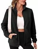 IECCP Fleecejacke Damen mit Durchgehendem Reißverschluss Warme Übergangs Outdoor Fleece Jacke für Wandern und Freizeit (Schwarz, M