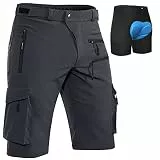 Hiauspor MTB-Hose-Herren-Kurz-Radhose-Fahrradhose-Herren Schnelltrocknend Mountainbike Hose Atmungsaktiv Radlerhose Wanderhose Cargo Trekking Bermuda für Outdoor (Dunkel Grau mit Unterwäsche, L)