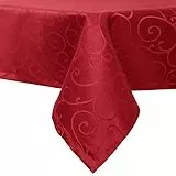 EUGAD Tischdecke Abwaschbar Damast mit Ornamenten und Seidenglanz, Rechteckig 130x160 cm, Tischtuch mit Saum Bügelfrei Pflegeleicht, Ideal für Küche und Wohnzimmer, Dunkelrot