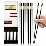 Jiaoshou Pan 10 Paar Fiberglas-Essstäbchen, Spülmaschinenfest und Wiederverwendbar, Japanische Essstäbchen, Stäbchen Schwarz Legierung 24CM für Sushi und Asiatische Gerichte (Golden Ruyi)