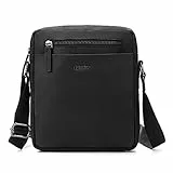 LEABAGS Messenger Bag Kalkutta, Echtleder Umhängetasche Herren, Leder Tablettasche Männertasche mit Schultergurt, Leder handgefertigt Herren Ledertasche für Arbeit Reise Alltagsleben (M/Schwarz)