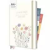 Häfft® Lehrerplaner 2026/2027 im A4+ Format - Großer Lehrerkalender & Schulplaner für das Schuljahr 26/27 – Hardcover mit 4 Lesebändchen, Notenlisten & Stickern 'Flower Joy'
