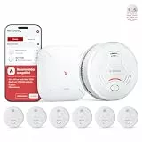 X-Sense Smart-Rauchmelder WLAN mit Magnethalterung, Zertifiziert nach EN 14604, Rauchmelder vernetzt, App-Steuerung, mit Basisstation SBS50, funkvernetzter Feuermelder, SD11-MR61, 6 Stück