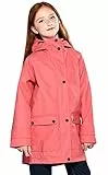 SOLOCOTE Kinder Regenjacke mit Kapuze gefüttert Gummi Regenmäntel für Mädchen Jungen Wasserdicht Winddicht Größe Koralle 7-8Y