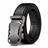 BISON DENIM Ledergürtel Herren Business Gürtel mit Automatikschließe, Schwarz, Gr.-115