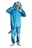 Loiahoer Unisex Erwachsene Triceratops Onesie Kostüm Pyjama Tie-dye Dinosaurier Drache Halloween Cosplay Kostüm Neuheit Tier Weihnachten Schlafanzug Pyjama Set für Familie & Paare,Blau,M