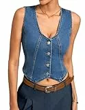 Kate Kasin Damen Weste Anzugweste Denim Button Down Freizeit Vintage Jacke Dressy Ärmellos Westen Denimblau XL