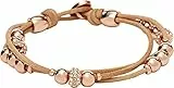 Fossil Armband Für Frauen, 19 cm Beige, Braun, Rose Gold Base Metall, Echtes Lederarmband, JA6539791