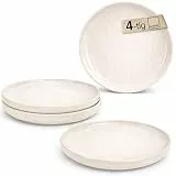 Sänger | Dessertteller Set Korfu 4 tlg, Kuchenteller für 4 Personen, Steingut Teller Handmade, Set inkl. 4 Dessert Teller Ø 20,7 cm, Teller Creme Farben mit Sandiger Maserung