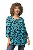 Ulla Popken Damen große Größen Übergrößen Plus Size Smokbluse, Kreise, A-Linie, Rundhals, 3/4-Arm tiefes Aqua 50+ 829086740-50+