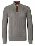 Atforna Herren Stehkragen Pullover Strickpullover Winter Half Zip Pullover Troyer Herren Langarm mit Reißverschluss Zopfmuster Rippen Bündchen, Grau, S