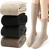 Solivive 4 Paar Kniestrümpfe Damen,Weicher und Dehnbarer Stoff Damen-Kniestrümpfe,Verschleißfeste Winter Warme Socken,Warme dicke Stricksocken Modisch und Vielseitig,Geschenke für Frauen (Mittelbraun)