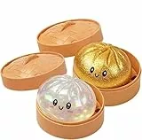 Giant Dumpling Squishy, 2026 Soft Dumpling Stress Ball with Steamer Box, Easter Gift Squeeze Stress Relief Sensory Figure Decor for Desk Office Home Relaxation (White+Gold)