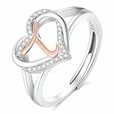 INFUSEU Damen Ring Mit Initialen, 925 Sterling Silber T Buchstabe Herz Offener Ringe Buchstabenform Initial Name Alphabet A-Z Verstellbar Personalisierter Schmuck Geschenke für Frauen Damen Mädchen