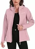 ATLASLAVA Softshelljacke Damen mit Kapuze Regenjacke Fleecejacke Wanderjacke Gefüttert Jacken Outdoor Wandern Hellrosa L