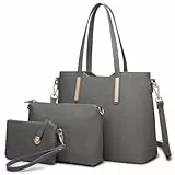 Miss Lulu Handtasche Damen Shopper Schultertasche Groß Henkeltasche Tragetasche Aktentasche Tasche Tote für Büro Schule Einkauf Reise Elegant PU Leder 3 Stück Set