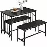 YITAHOME Esstisch und 2 Stühle Set, 3-teiliges Esszimmer-Set mit Bank, platzsparendes Frühstück Esstisch-Set, Esszimmermöbel für Küche, Wohnung, Schwarz