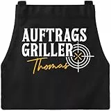 MoonWorks® Grillschürze für Männer mit Name und Spruch personalisiert Kochschürze Herren für BBQ Grillgeschenk Schürze Baumwolle Schwarz Herren