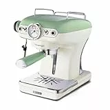 Ariete Vintage Espresso 1389, Retro Espressomaschine für Pulver oder ESE-Pads, 1-2 Tassen, Cappuccino-Düse, Edelstahl-Tassenhalter, 15 Bar, 850W, Grün