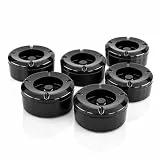 MC-Trend 6er Set Windaschenbecher schwarz mit Deckel, Aschenbecher für draußen aus Melamin, Sturmaschenbecher Outdoor für Balkon Garten Terrasse Gastronomie, mit Gluttöter, abschraubbar, Ø 10 cm