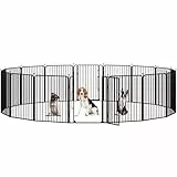 Yaheetech Welpenauslauf 16-teilig 80cm hoch, Welpenlaufstall mit integriertem Schloss, Geräuscharme Rohre, Bodenschoner, 8 mm Verstärkte Metalldrähte, Hundelaufstall für Wohnung & Garten