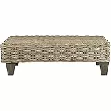 Safavieh Sitzbank, Rattan, weißgewaschen Natur, 100 x 68 x 30.48 cm