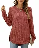 XIEERDUO Pullover Damen Strickpullover Sweatshirt Langarmshirt Herbst Winter Tunika Tshirt Elegant Oberteile Top Karamell XL