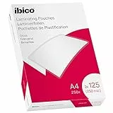 Ibico Laminierfolien A4 250 Mikron (2 x 125 mic), 100 Stück, Glänzende Heißlaminierfolien, Abgerundete Ecken, Ideal für Büro oder Schule, Transparent, Kristallklar, 627318