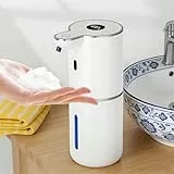 Fantictas Automatisch Seifenspender, Elektrischer Schaumseifenspender mit Display, USB-Wiederaufladbarer,6-Stufig Einstellbar, 380ml Wandmontage für Badezimmer/Küche/Geschirrspülmittel, Weiß