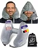 lunap Nackenkissen Flugzeug aufblasbar GRÖßE L Nackenkissen Aufblasbar mit Kapuze | Nackenhörnchen Erwachsene Grau | Reisekissen zum aufblasen | Neck Pillow | Reisekissen Flugzeug Kissen