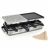 Princess Raclette-Grill Deluxe – mit Stein- & Aluminiumplatte, doppelseitig, 8 Personen, Raclette Pfännchen, 1400 W, Thermostat, Edelstahl, gebürstet, 162635