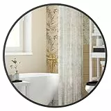 SONGMICS 40,7 cm d Spiegel rund, runder Spiegel, Wandspiegel, Metallrahmen, einfache Montage, modern, für Bad, Wohnzimmer, Schlafzimmer, Flur, Eingangsbereich, tintenschwarz LWM104BD03