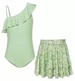 GRACE KARIN Einteiliger Badeanzug für Mädchen Kinder Schnelltrocknende Bademode Verstellbare Grün 6-7 Jahre