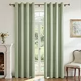 CUTEWIND Vorhang Leinenoptik Grün Halbtransparent Ösenvorhang 2er Set H 225 x B 140 cm, Leinenvorhänge Gardinen mit Ösen für Wohnzimmer Schlafzimmer Kinderzimmer, Curtains Living Room