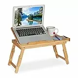 Relaxdays Laptoptisch, klappbarer Betttisch aus Bambus, höhenverstellbar & neigbar, Lüftungsschlitze & Schublade, natur, 1 Stück