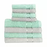 Mixibaby 8 TLG. Handtuchset 4X Duschtuch 4X Gästetuch Mint mit Farbkombi, Farbe:Grau
