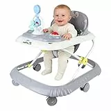 4-in-1-Baby-Lauflernhilfe, faltbarer Lauflernwagen für Babys mit interaktivem Spieltisch mit Geräuschen, Kippschutz, Gehhilfe mit Silikonrädern und 4 Höhenpositionen, von 6 bis 18 Monaten (Grau-67*72
