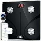RENPHO Personenwaage Körperfettwaage, Waage Personen mit App 180 kg/400 lbs, Körperwaage Digital Bluetooth Körperanalysewaage für Körperfett, BMI, Muskelmasse, Protein, BMR, Schwarz,Elis 1