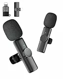 Kabelloses Lavalier Mikrofon 2er Set, Mini Mikrofon für iPhone, iPad & Android Handy, Mikrofon Handy mit Geräuschunterdrückung, Plug & Play, ideal für Video, Podcast, YouTube, Samtschwarz