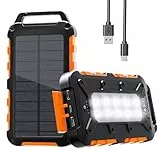 Solar Powerbank Outdoor 26800mAh, PD15W Tragbare Solar Ladegerät mit Solarpanel USB C Externer Akku Wasserdichtes mit LED Taschenlampe und 3 Ausgängen für Camping, Smartphones, Tablets(Dunkel Orange)