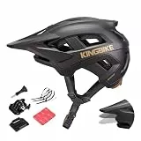 KINGBIKE Professioneller Mountainbike Helm E-MTB NTA-8776 E-Bike Sicherheitshelm mit 3-stufig verstellbarem Visier & Kamera-Halterung MTB-Fahrradhelm für Erwachsene (Dunkelgrau Gold, L)
