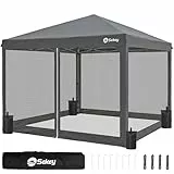 Sekey Pop Up Pavillon 3x3m Wasserdicht Stabil Winterfest mit moskitonetz, Höhenverstellbar Gartenpavillon mit 4 Seitenwänden, Faltpavillon 3x3 mit 4 Sandsäcke, (Grau-Insektenschutz)