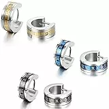 JewelryWe Schmuck 3 Paare Herren Ohrringe, Edelstahl, Römischen Ziffern Creolen Ohrstecker, Blau Schwarz Gold Silber