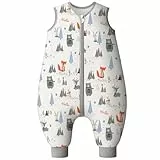 Looxii Schlafsack Baby mit füßen 2.5 Tog Baumwolle Warm Winterschlafsack Baby Schlafsack mit Beinen für Kinder 6-18 Monate Jungen Mädchen 70 cm Grau Wald
