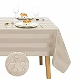 JIUZHEN Tischdecke Beige Gestreift Tischdecke Outdoor Wasserdicht, Quadratische Wasserabweisenden mit Lotuseffekt Tischdecken Gartent, abwaschbare tischdecke, Wetterfeste für Balkon, 130 x 220 cm