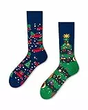 Many Mornings X-MAS Lustige Ungleiche Socken Damen Herren Größe 39-42 Weihnachtsbaum-Motiv Kuschelsocken lustiges Geschenk