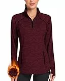 Soneven Damen Fleecepullover Stehkragen Hoodie Mit 1/4 Zip Pullover Sweatshirt Langarmshirt Oberteile Pulli für Herbst,Rotwein,S