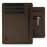 AKIELO Kartenetui mit RFID Schutz, Reißverschluss-Münzfach und Geschenkbox – Minimalistisch Herren Geldbörse – Ultradünne Wallet (Bravo - Dunkle Mokka Ausgabe mit Reißverschluss)